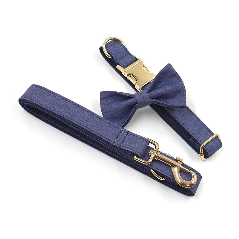 Dark Blue Denim Dog Harness for Medium Dogs No Pull Durable Heavy Duty Dog Collar with Walking Lead Fully Adjustable Pet Harness